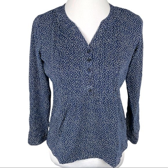 LL Bean Polka Dot Long Sleeve T Shirt Navy Blue White Size Petite Small - Picture 1 of 9